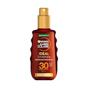 Garnier Ambre Solaire Ideal Bronze Protective Oil Sun Cream Spray SPF30, High Sun Protection Factor 30, Shea Butter, Water Resistant & Non Greasy Sunscreen, UVA & UVB Protection, 150ml