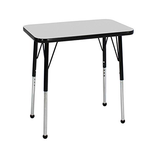 Image of FDP Rectangle Single Student Activity Table (30 x 18 inch), Standard Ball Glide Legs, Adjustable Height 19-30 inches For Social Distance, Virtual In-Home, Classroom Learning - Gray Top /Black Edge