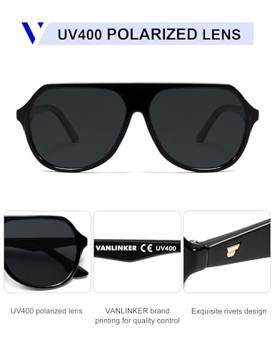 Image of VANLINKER Retro Oversized Polarized Aviator Sunglasses for Women Men Vintage 70s Big Square Aviators VL9851