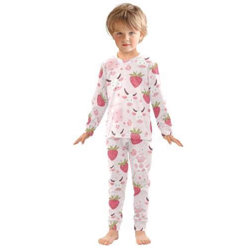 Fustylead Cute Strawberry Pastel Pink Cow Milk Cotton Pajamas Set 2 Piece Long Sleeve Pjs Sleepwear3