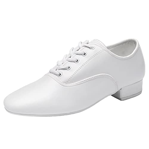 Herren Tanzschuhe Latin Modern Oxford Tanzschuhe Low Heel Soft Bottom Ballroom,Weiß,43 EU