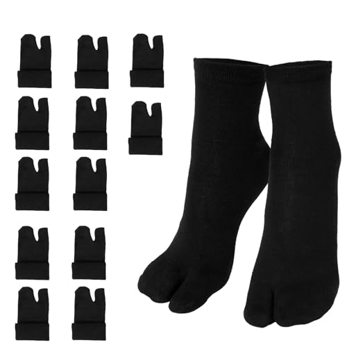 6 Pairs Tabi Flip Flop Socks, Elastic Cotton Tabi Split Toe Socks Wicking Sandal Socks for Women Men (Black)