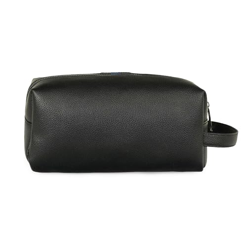 Image of Kenneth Cole Unisex Toiletry Bag | Animal Print Textured Faux Leather | Vegan Dopp Kit with Side Handle | Men's & Women's Stylish Travel Pouch for Grooming Essentials | Black