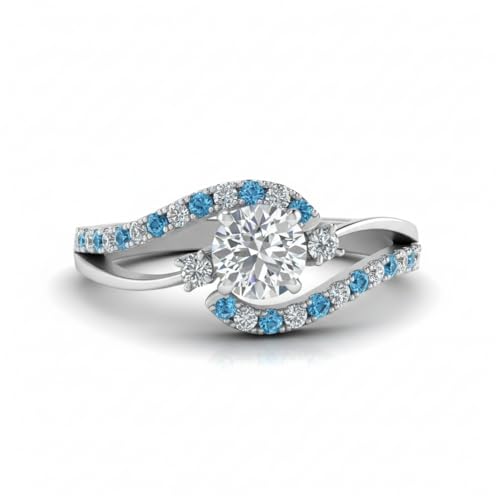 Image of Choose Your Gemstone Swirl 3 Stone Diamond CZ Engagement Ring 925 Sterling Silver Round Shape Side Stone Engagement Rings for Women, Girls and Ladies US Size 4 to 12