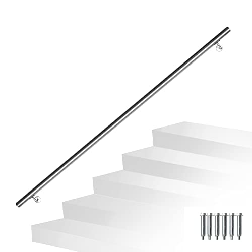 Joparri Main courante en acier inoxydable extérieur et intérieur 200 cm Ø 42 mm balustrade de balcon d'escalier murale escalier avec supports muraux, matériel montage, (SNOF-8115-M1c)