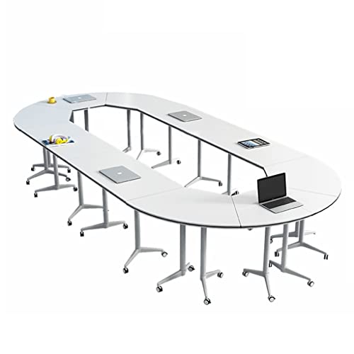 Mesas de conferencias plegables para 10 personas, mesa de entrenamiento móvil con tapa abatible con modestia y ruedas bloqueables, mesas de seminario combinadas (blanco 240 * 74 cm) (blanco + 4