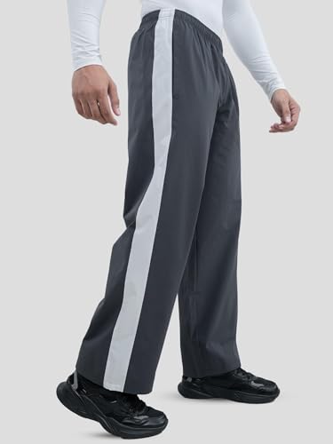Image of Athflex Classic Stripe Pants for Men Straight Fit Lightweight Parachute Fabric Track Pants Men Athletic Bottom Wear Casual Street Style Lounge Pants Coal Grey