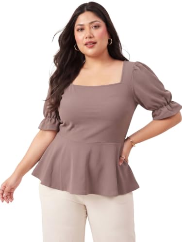 Selvia Women's Puff Sleeve Plus Size Peplum Top, Top for Women Stylish Western (1080TK14304N-XL_Mauve) - Image 2
