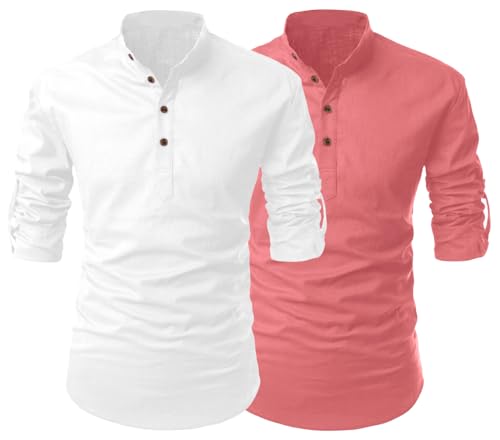 Image of FINIVO FASHION Combo of Men's Cotton Blend Solid Regular Fit Full Sleeve Straight Short Kurta Shirt, Casual and Formal Wear