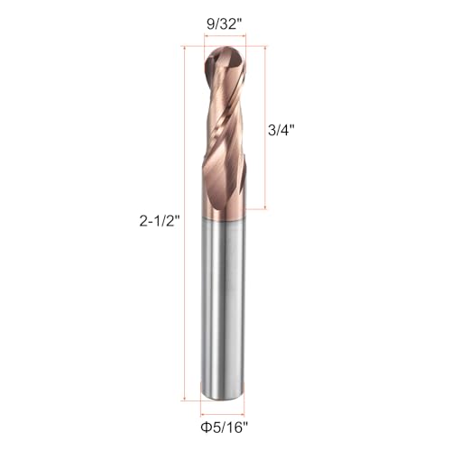 Image of HARFINGTON Ball Nose End Mill 2 Flute 9 /32 inch Diameter 5 /16 inch Shank Tungsten Carbide TiAlN Coated Spiral CNC Router Bits 3 /4 inch Cutting Length Single End Ball for Carving Engraving Grinding