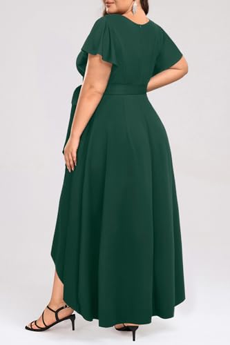 Image of Women Plus Size Wedding Guest Dress - Formal Cocktail Split Ruffle V Neck High Low Party Long Maxi Dresses
