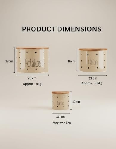 Image of Set of 3 Potato Onion & Garlic Storage Container For Kitchen | Storage Container For Kitchen Storage with Lid. (Ivory)