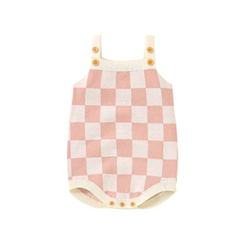 Gueuusu Newborn Baby Girl Summer Clothes Checkerboard Plaid Print Sleeveless Knitted Bodysuit Romper One Piece Jumpsuit