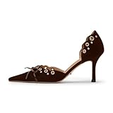 keleimusi Mid Heel Slip On Pumps Studded Bow Stiletto Heeled Sandals for Women