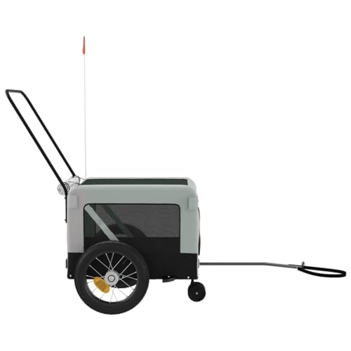 vidaXL Fahrradanhänger Hunde, Hundeanhänger mit Reflektoren Flagge, Hundetransporter Maximale Belastbarkeit 30 kg, Haustier Transportwagen, Grau Schwarz Oxford-Gewebe Eisen