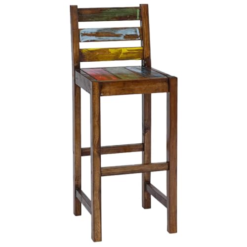 GeenYuu Tabourets de Bar Lot de 2 en Bois Massif de récupération Multicolore 40 x 44 x 106 cm Hauteur siège 75 cm pour Cuisine Salle à Manger pub Bistro...