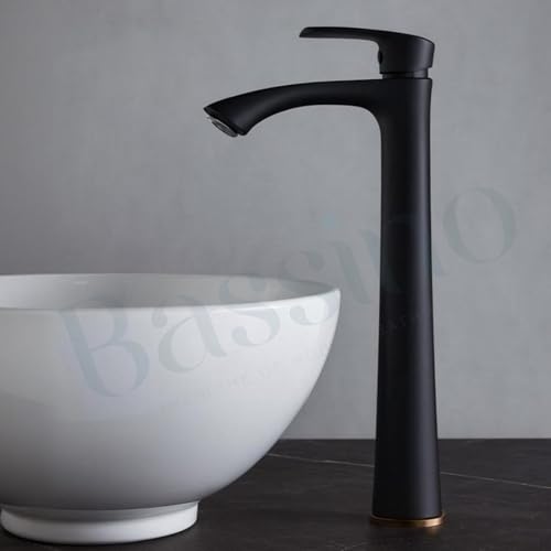 Image of BASSINO Brass Table Top Wash Basin Tap /Stylish Extended Tall Body Pillar Cock /Faucet for Smooth Operation /Long Pillar Cock- 12 inch (Black)