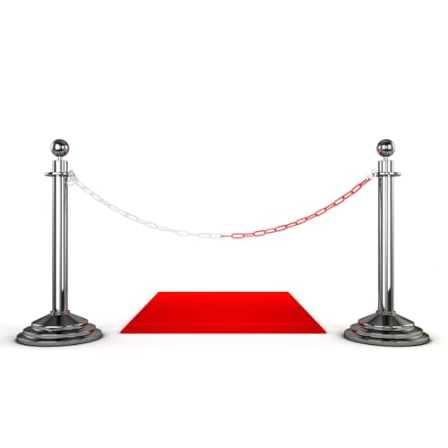 QWORK® 25m Absperrkette Rot/Weiß 6mm Kunststoff, für Mengenkontrolle, Verkehr, Warteschlange