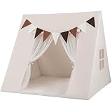 RELAX4LIFE Tenda per Bambini, Casetta da Interno con Porta Avvolgibile, Tende a Rete, Finestre Traspiranti e 9 Bandiere, Tenda Triangolare per Bambini da Soggiorno, Camere da Letto