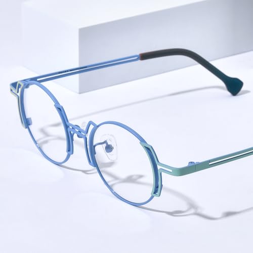 Image of FONEX Colorful Pure Titanium Glasses Frame Women Retro Round Eyeglasses