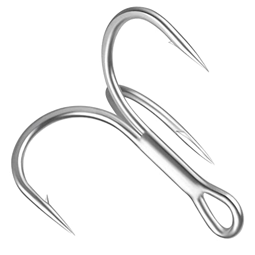 Image of Treble Fishing Hook Strong Round Bend Treble Hooks 100PCS-200PCS Wide Gap High Carbon Steel Hooks for Lures Baits Size 4#-14#