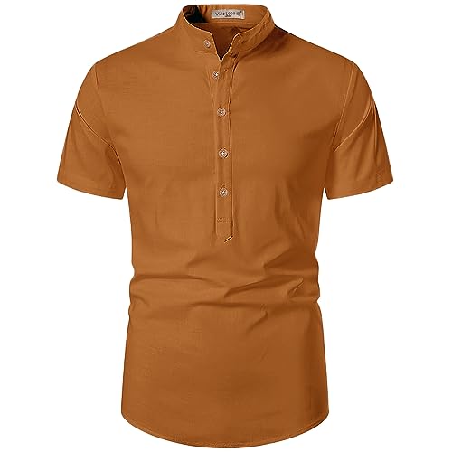Image of Vida Loca Men's Cotton Linen Plain Stitched Half Sleeve Shirt