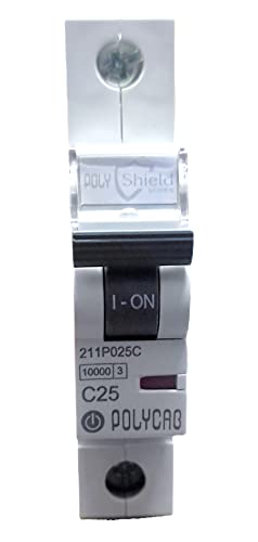 Image of Polycab PVC Plastic 25 Amp SP Mini MCB - Single Pole, C Curve, Low Voltage Miniature Circuit Breaker (White)