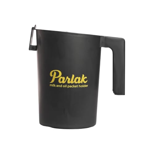Image of Milk and Oil Packet Holder, Black Plastic Kitchen Organizer with Handle, Cylindrical Spill-Proof Pouring Container (Black, Large)