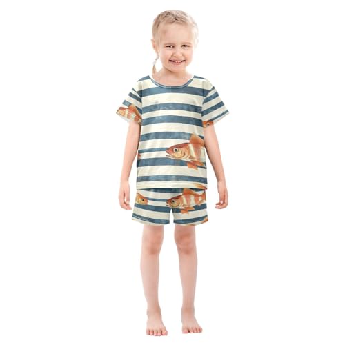 ALAZA Fishes Stripes Pajama Set Short Sleeve Sleepwear Soft Lounge Nightwear3