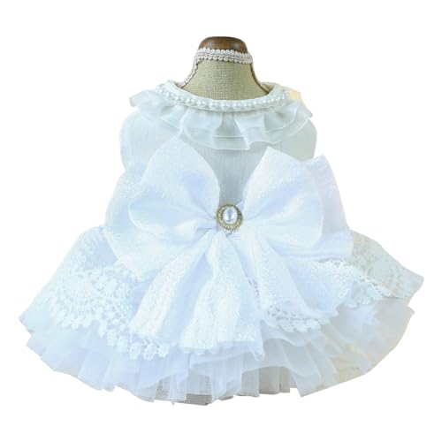 Dog Classic Wedding Dress Cute Bowknot Princess Dress for Small Girl Dogs Chihuahua Yorkie Luxury Tutu Dress Spring Summer Small Girl Dog Clothes Dog Birthday Holiday Outfits Female Dogs Cats Apparel