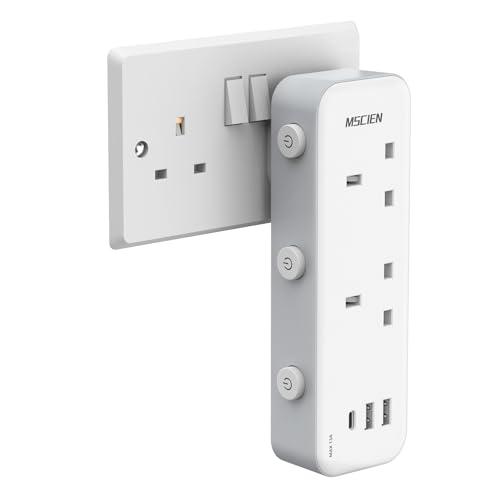Double Plug Adapter UK, MSCIEN 2 Way Multi Plug Extension Adapter