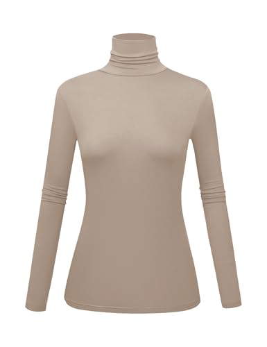 Image of Women's Long Sleeve Turtleneck Shirts Slim Fitted Lightweight Base Layer Casual Tops