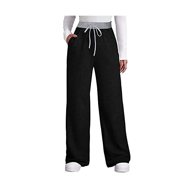 Dofaoo-Womens-Pants-with-Pockets-Winter-Wide-Leg-Sweatpants-Elastic-Waist-Drawstring-Pants Dofaoo Womens Pants with Pockets Black Sweatpants for Women Plus Size Long Pants Winter Black XL