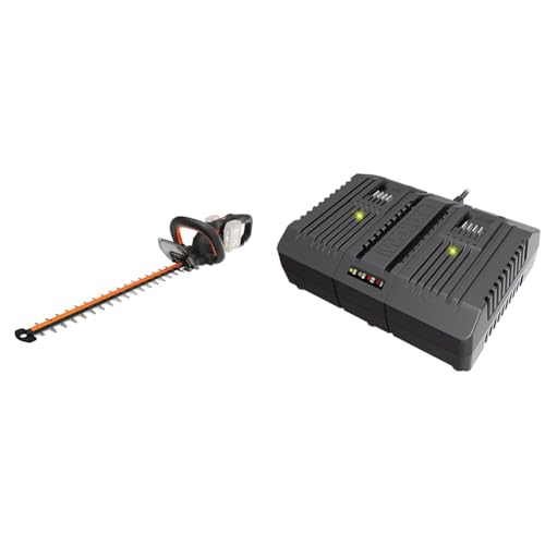 WORX WG286E.9 Nitro Profi Akku Heckenschere 40V & WA3883 Dual-Ladegerät – gleichzeitige Aufladen von 2X WORX 20V Akkus – 4A Ladestrom – 2 Lademodi – für alle PowerShare