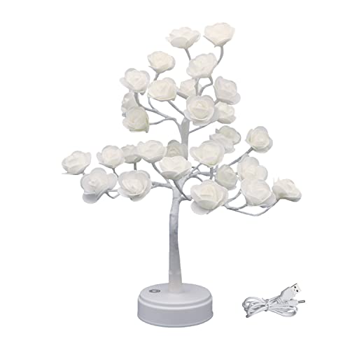 Lámpara de mesa Rose Tree con alimentación USB / batería, lámpara de mesa, 30 LED, luz nocturna para salón, dormitorio,...