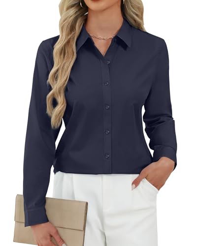 Image of J.VER Button Down Shirts for Women Stretch Collared Long Sleeve Dress Shirt | Business Casual, for Work Office, Meetings, Dinner, Dates, Travel, Leisure, Elegant, Workout, Social Gathering, Commute