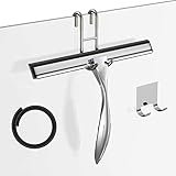 Shower Squeegee Set, 10-Inch Stainless Steel Squeegee for Bathroom, Shower Doors, Mirrors, Tiles, and Car Windows - 100% Streak Free, Includes Shower Door Hook, Adhesive Hook and Spare Silicone Blade