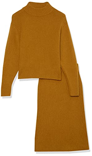 Daily Ritual Women's Cozy Boucle Cropped Crewneck Sweater & Pencil Skirt Set, Brown, Small #TOP5