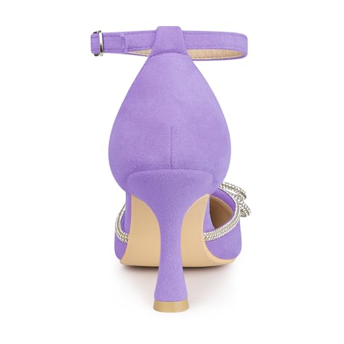 Allegra K Allegra K Women's Rhinestones Bow Wedding Shoes Stiletto Heel Purple Sandals Pumps 7 M US