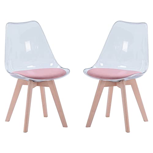 EGOONM 2er Set Transparenten Esszimmerstühlen mit Sitzkissen aus Samt (Rosa) Cover