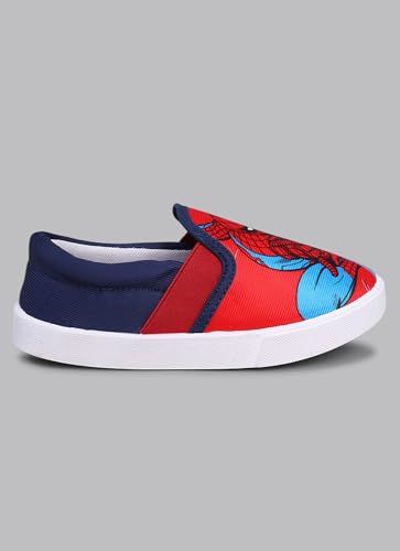 Image of Kidsville Official Marvel Comic Spiderman Printed Kids Boys Canvas Shoes- Red| Lightweight Sole, Super Flexible, Comfortable Indoor and Outdoor Slip On Lofer Shoes for Kids