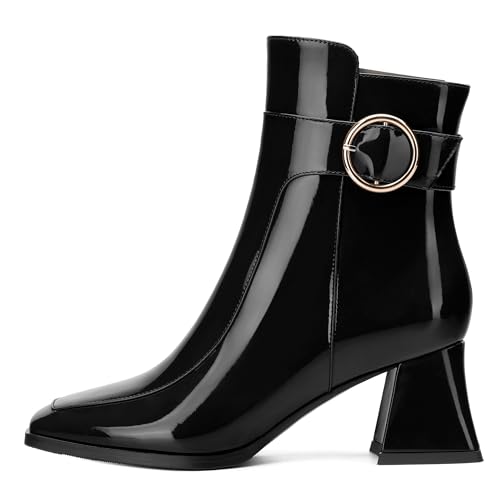 Womens Ankle Boots Side Zipper Ankle High Booties Square Toe Fashion Buckle Comfort Mid Chunky Heel Short Boot for Women2