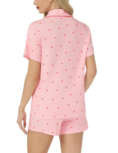 Image of Pjmlifecoco Women's Modal Pajama Set Short Sleeve Button Down Two Piece Soft Sleepwear with Shorts Loungewear S-XXL