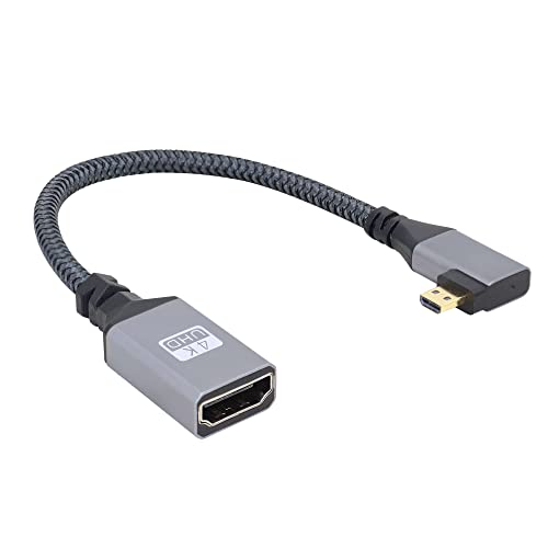 RIIEYOCA 4K Micro HDTV to hdtv Cable Adapter,Right Angle Micro HDTV Male to Female Aluminum Short Nylon Braided Cord for Laptop,Projector,TV,Monitor(20cm) - Image 2