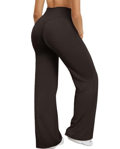 XDSP Pantalones Yoga Mujer Pierna Ancha Cintura Alta Pantalon Casual Deportivo Elasticos Comodos Leggings de Fitness Control Abdominal Push up Pantalones Rectos de Entrenamiento Pilates Gym Trabaj