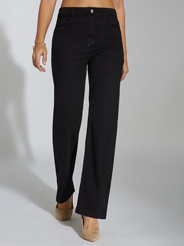 Image of Miss Chase Women's Wide-Leg High-Rise Regular-Length Stretchable Shaping Denim Jeans