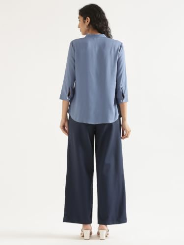 Image of SAADAA Top for Women, Viscose Pleated Tops, V-Neck with a Collar, 3 /4 Sleeve Length, Office & Casual Wear
