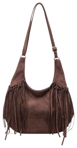 Crescent Shoulder Bag for Women Brown Suede Bags Slouchy Crossbody Purse with Tassel Travel Work Satchel 2025 Fall Winter