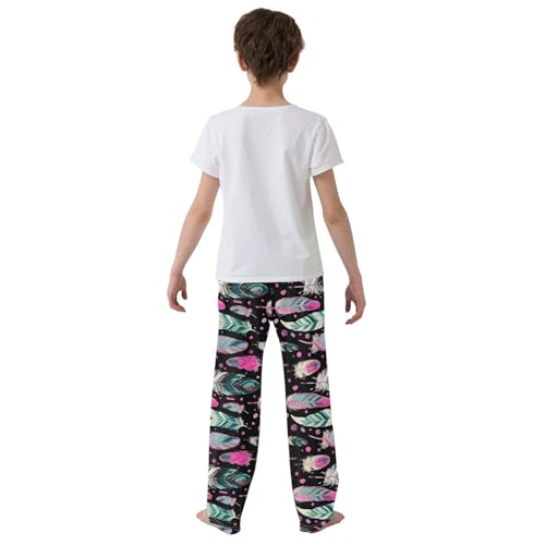 ZZXXB Feather Galaxy Print Boys Long Pants Soft Trousers Elastic Waist Kids Lounge Bottoms with Pockets S-XL3
