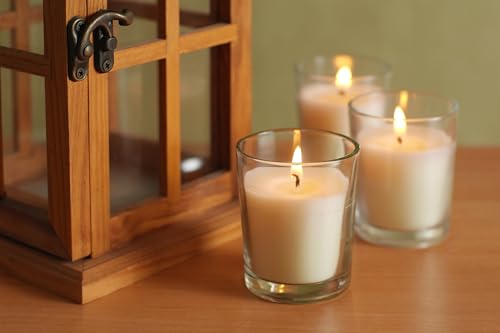 Image of Hosley Set of 12 Ivory Unscented Votive Candles 12 Hour Burn Time Hand-Poured Wax in Clear Glass Holders Long-Lasting, Smokeless Candles for Weddings, Home Decor, Spa & Events.